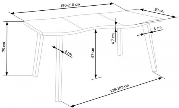 Rozkládací jídelní stůl DICKSON 150-210/90 cm