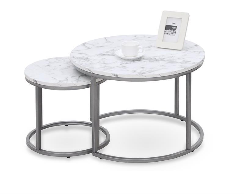 Konferenční stolky PAOLA bílý mramor / stříbrný